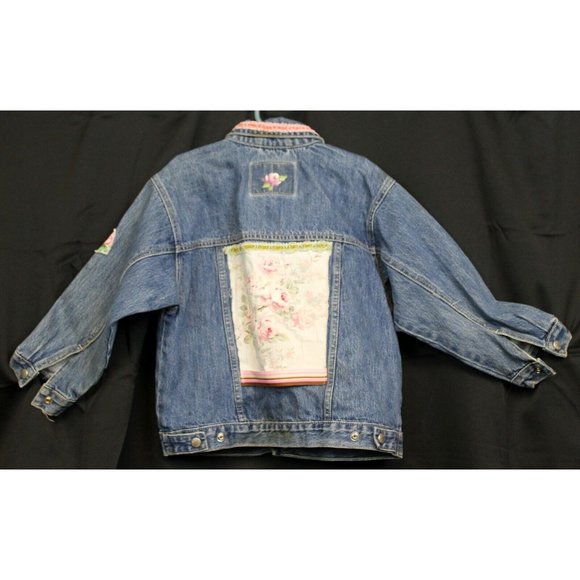 OshKosh B'Gosh Girls Sz 6 Denim Jean Jacket Customize Floral Patches HandPainted - Picture 5 of 12